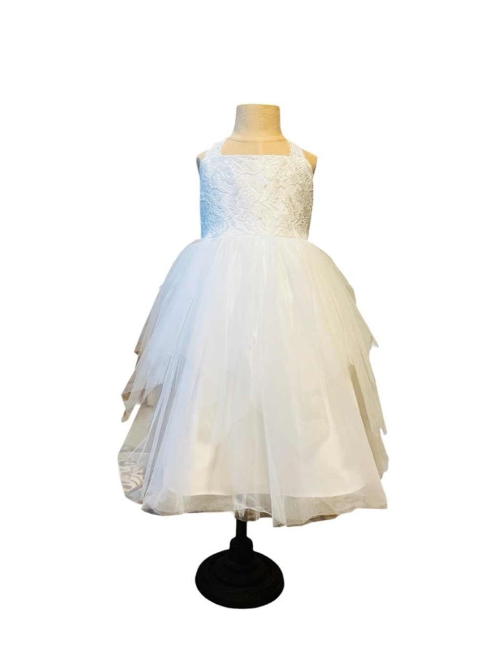 Source Unknown White Lace and Tulle Formal Dress for Kids